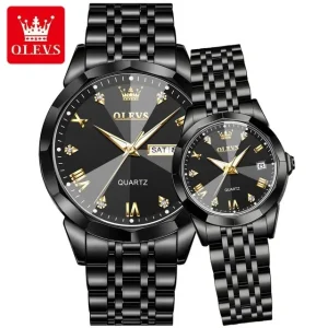 Olevs 9931 Premium Qality Couple Watches - Full Black