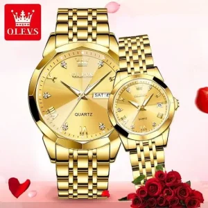 Olevs 9931 Premium Qality Couple Watches - Full Golden