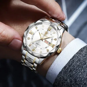 BINBOND Diamond Cut Mens Watch - Silver Golden White