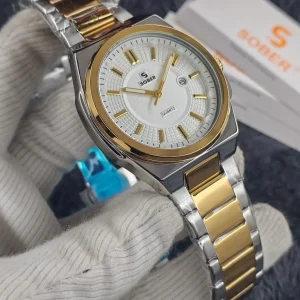 SOBER Premium Quality Luxury Gents Watch - Golden White